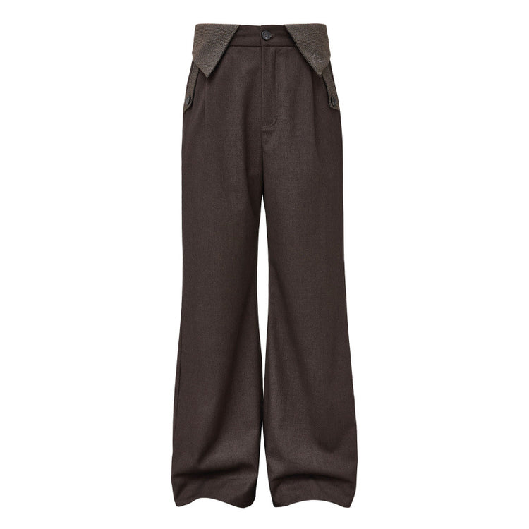 Old money style "double waist thousand plover" houndstooth pleated A-line slightly wide-leg wool blend patchwork with Changxi outsourcing for foreign trade