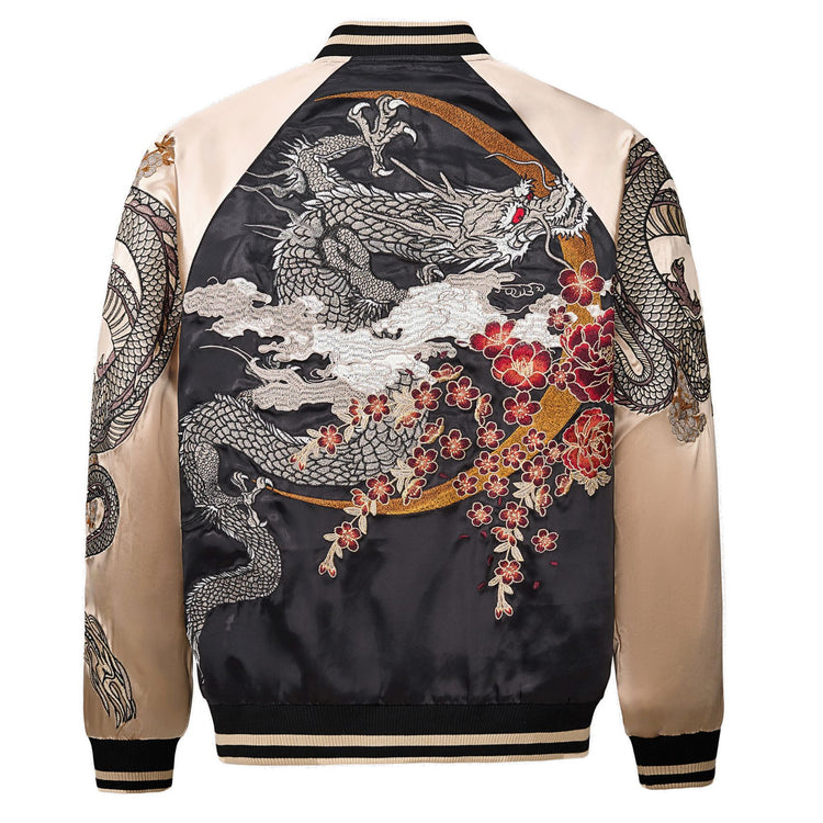 Yuelong heavy embroidered jacket jacket baseball uniform satin Yokosuka trendy brand spring and autumn satin color blocking Chinese style