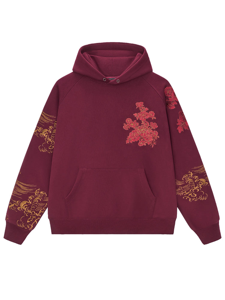 Huaxia Junpin Heavy Industries embroidered Chinese style Year of the Horse embroidery hooded pullover couple sweatshirt trendy brand jacket 19038