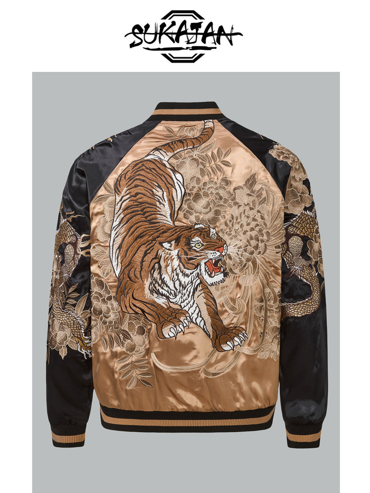 Heavy Embroidery - Reversible SUKAJAN Dragon Tiger Descending the Mountain heavy-duty embroidered Chinese-style jacket Yokosuka Silk Kasho