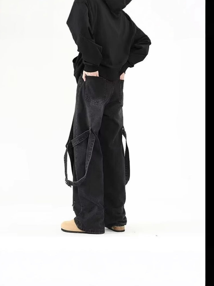 Retro deconstructed ripped cargo jeans for men and women new spring summer premium vibe distressed washed straight pants