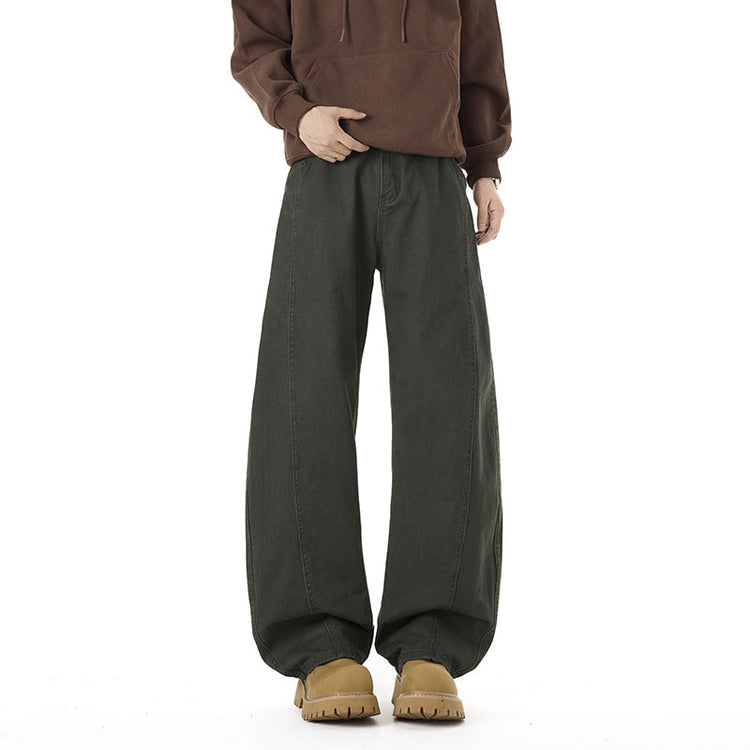 Washed Curved Knife Men's Spring/Summer New Loose Wide-Leg Floor-Length Wash-Down Long Pants -