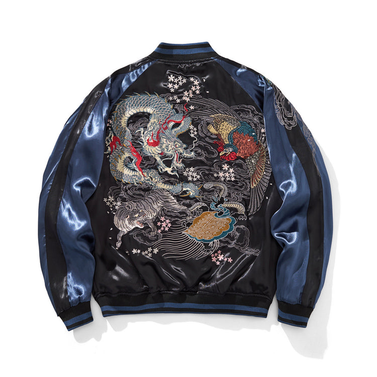 Qianwang Yokosuka Heavy Industries embroidered jacket, reversible jacket, spring and autumn men, women, four divine beasts, dragon and phoenix baseball uniform, embroidered