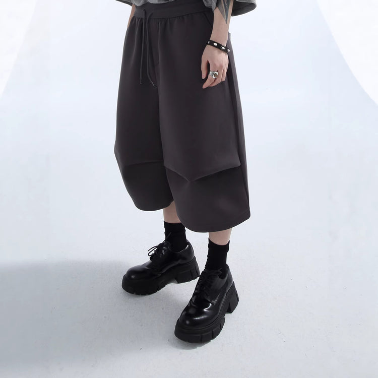 American retro lazy drawstring cropped pants men's loose casual curved origami three-dimensional silhouette athletic shorts summer
