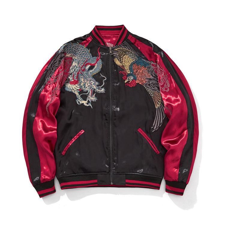 Qianwang Yokosuka Heavy Industries embroidered jacket, reversible jacket, spring and autumn men, women, four divine beasts, dragon and phoenix baseball uniform, embroidered