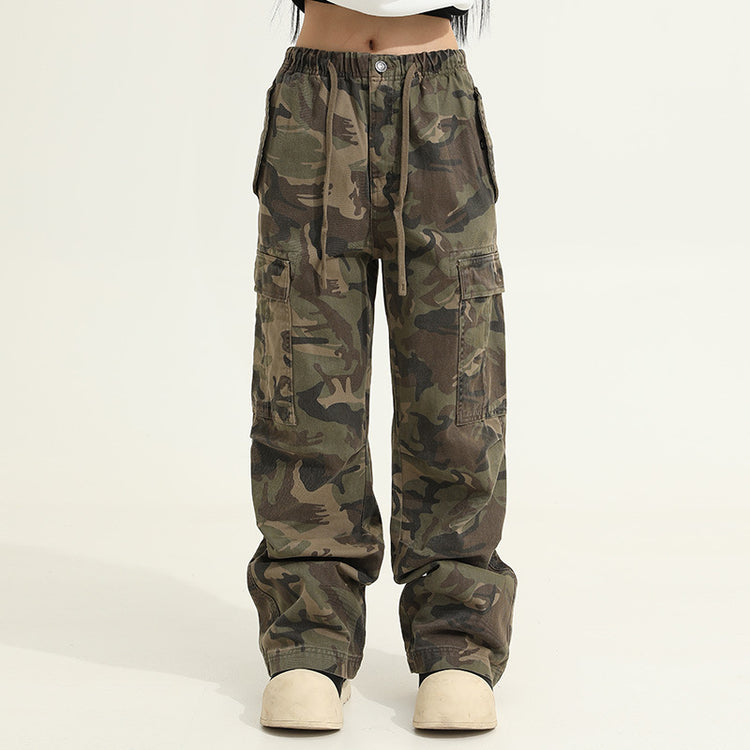 American vintage camouflage cargo pants for men, spring/autumn 2026 new loose straight-leg rugged paratrooper floor-length jeans