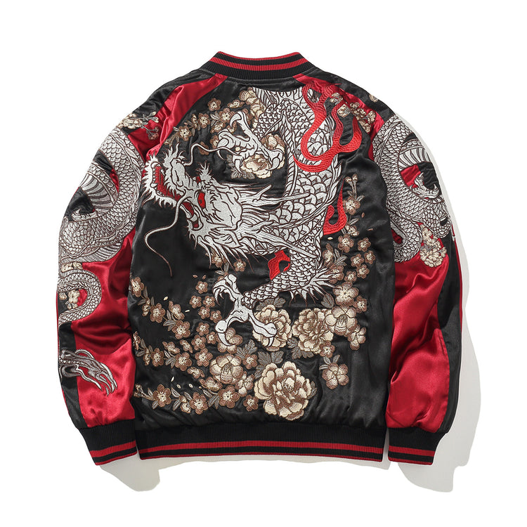 Huaxia Junpin Chinese style heavy industry embroidery flying dragon coiled dragon reproach jacket men's casual baseball uniform jacket B087
