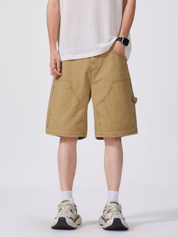 Shanggu Menswear summer new pure cotton trendy men's utility jeans, American vintage loose mid-rise shorts