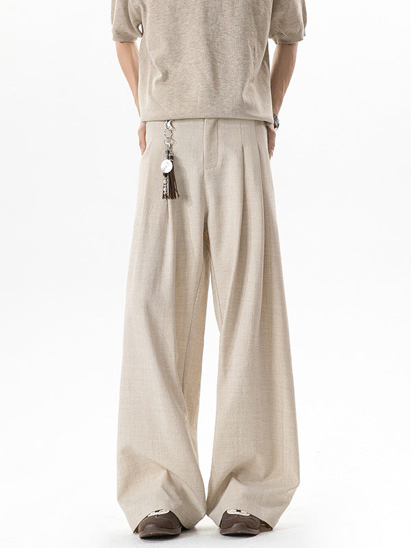 Old money style pleated linen pants, summer thin breathable, relaxed wide-leg dress pants, loose straight-leg casual pants
