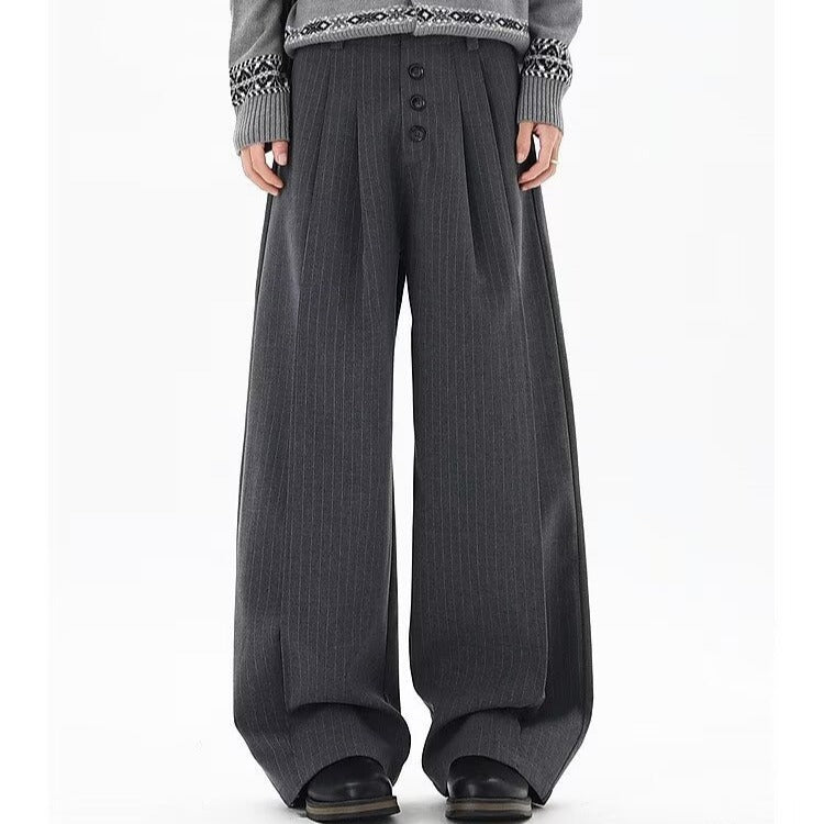 American high-end striped drape straight-leg dress pants for men, vintage long breasted versatile old money couple's casual pants
