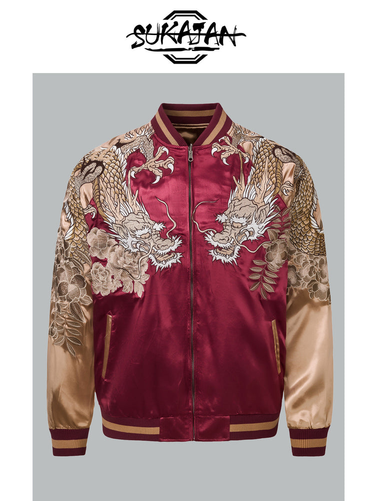 Heavy Embroidery - Reversible SUKAJAN Dragon Tiger Descending the Mountain heavy-duty embroidered Chinese-style jacket Yokosuka Silk Kasho