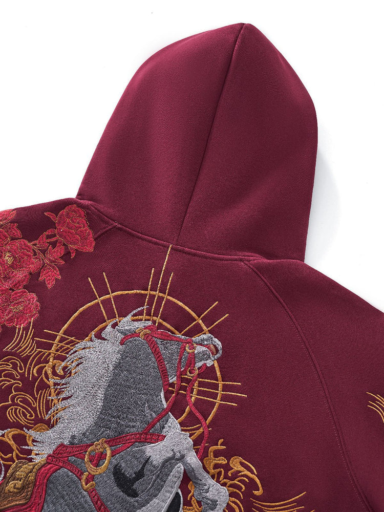 Huaxia Junpin Heavy Industries embroidered Chinese style Year of the Horse embroidery hooded pullover couple sweatshirt trendy brand jacket 19038