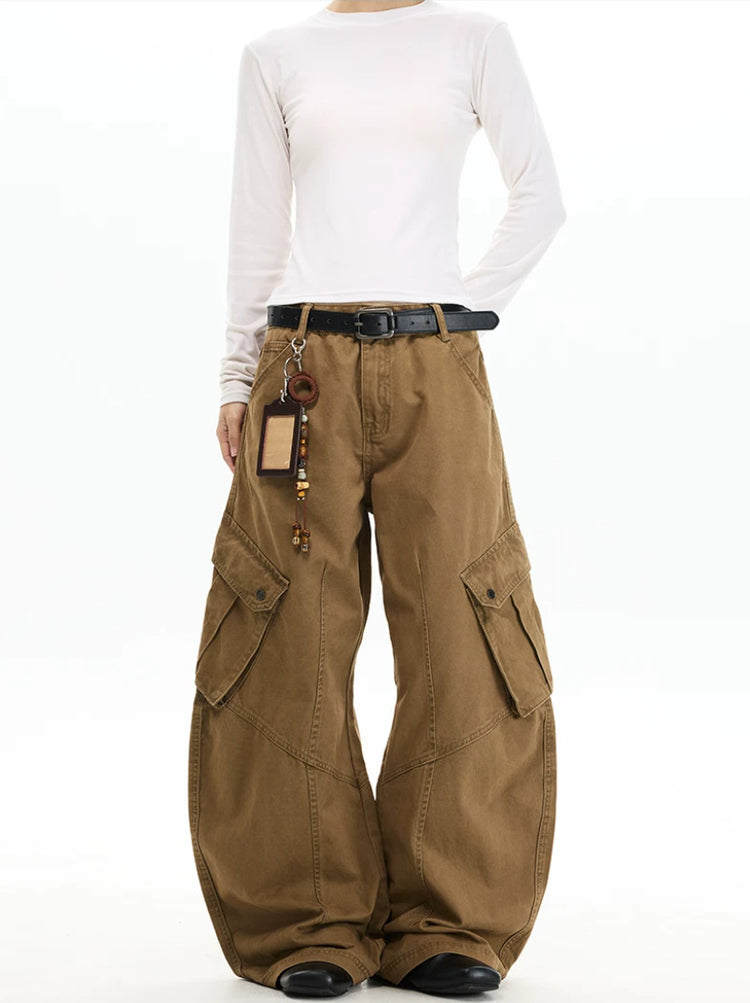 American trendy brand deconstructed multi-pocket washed utility pants for men and women, loose casual curved knife pants, jeans