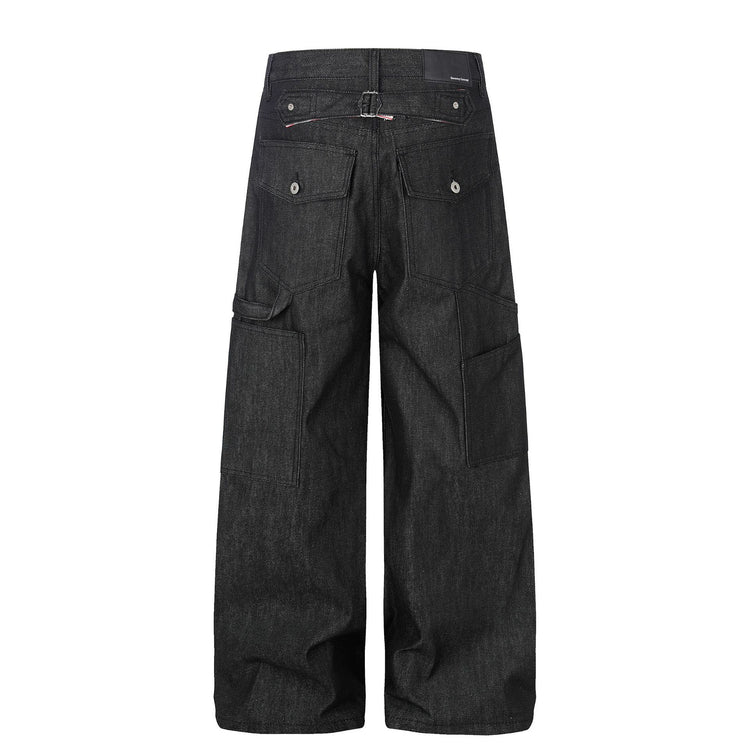 G60030 High Street American Unisex Natural Cow Color Premium Flap Pocket Design Men's Loose Jeans