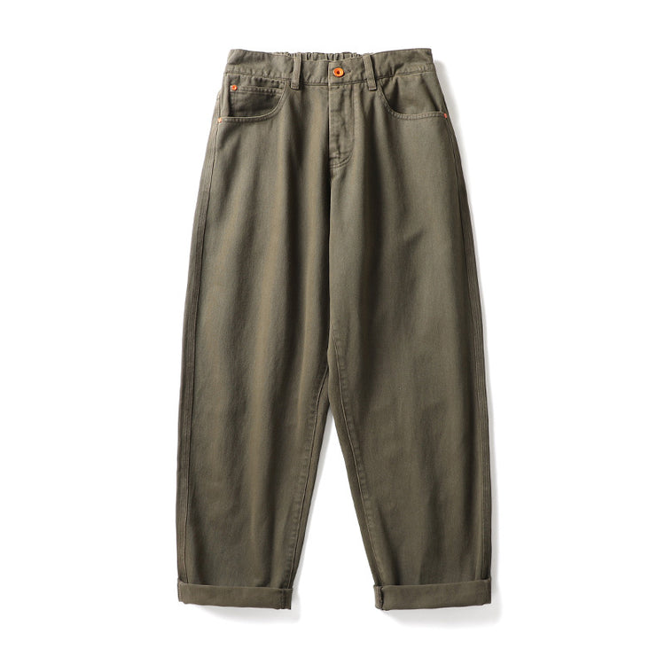 Muqiu Menswear | Spring and Autumn New American Loose Straight-Leg Work Pants for Men's Casual Pure Cotton Vintage Wide-Leg Casual Pants
