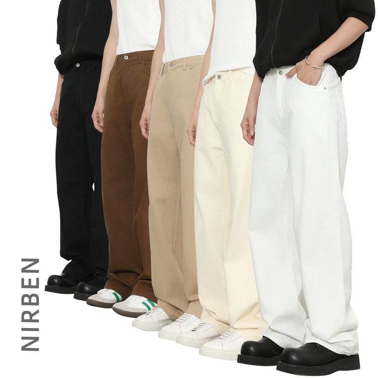 Nirben Denim|New Semi-Elasticated Waist Versatile Slacks Maillard Loose Straight Pants Pants for Men and Women
