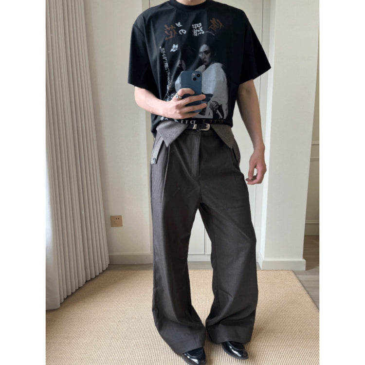 Old money style "double waist thousand plover" houndstooth pleated A-line slightly wide-leg wool blend patchwork with Changxi outsourcing for foreign trade