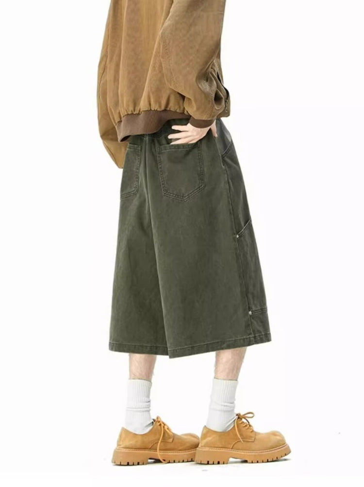 2025 New American Cargo Shorts Men's Summer Couple Versatile Loose Army Green Casual Straight Cropped Pants
