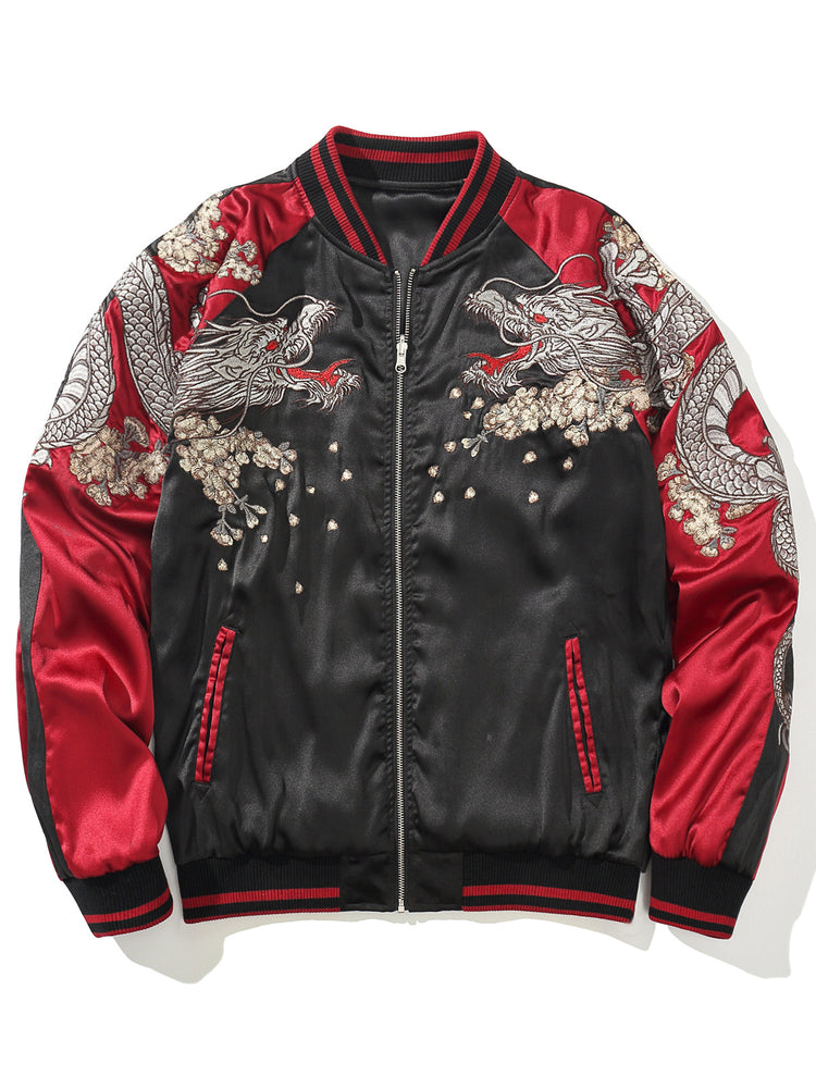 Huaxia Junpin Chinese style heavy industry embroidery flying dragon coiled dragon reproach jacket men's casual baseball uniform jacket B087