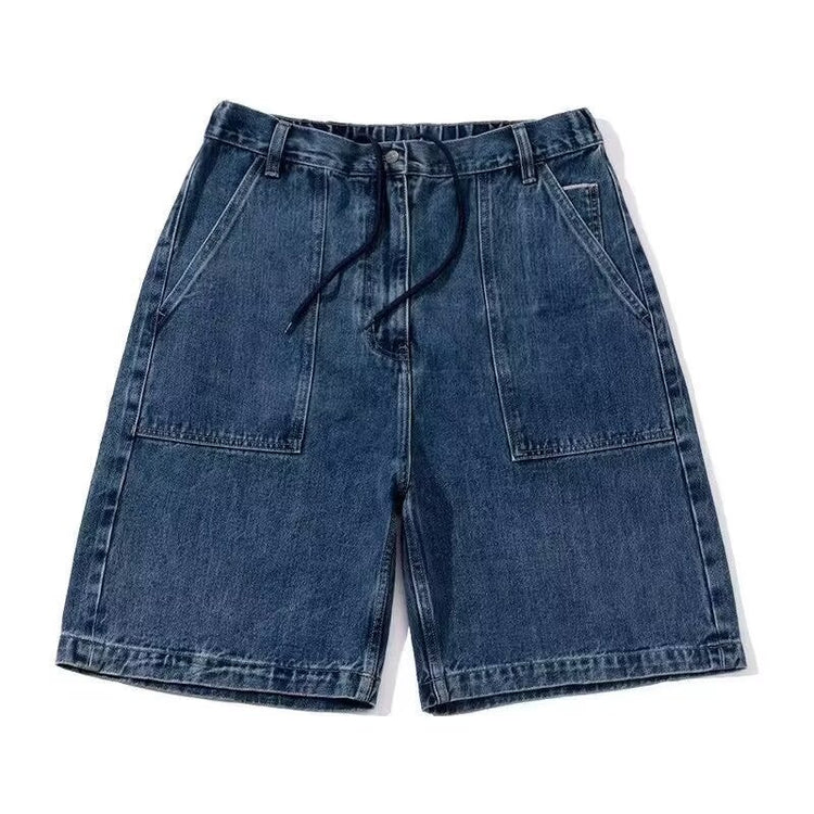 2024 Summer New Hong Kong Style Straight-Leg Plus Size Five-Point Pants, American High Street Trendy Student Denim Shorts