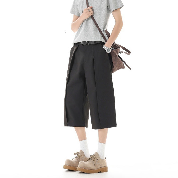 Versatile new wide-leg suit shorts for men, spring/summer 2026 new high-waisted drape, loose seven-quarter straight-leg pants
