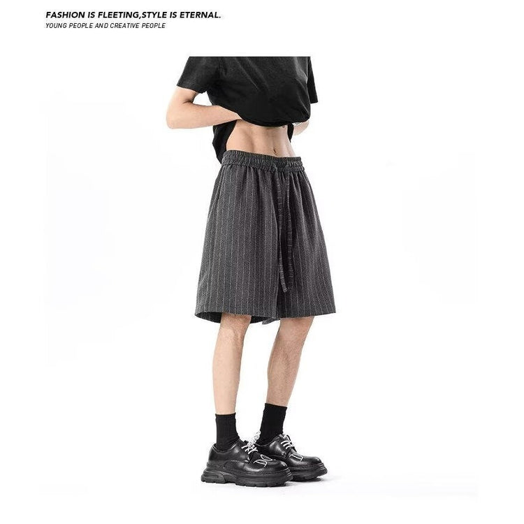 Striped dress pants shorts for men, summer 2026 new trendy brand loose casual sports men's five-point pants, dark gray