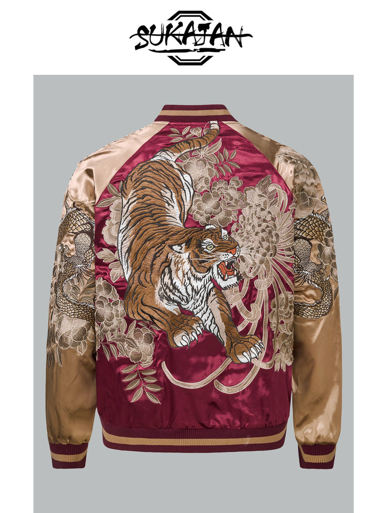 Heavy Embroidery - Reversible SUKAJAN Dragon Tiger Descending the Mountain heavy-duty embroidered Chinese-style jacket Yokosuka Silk Kasho