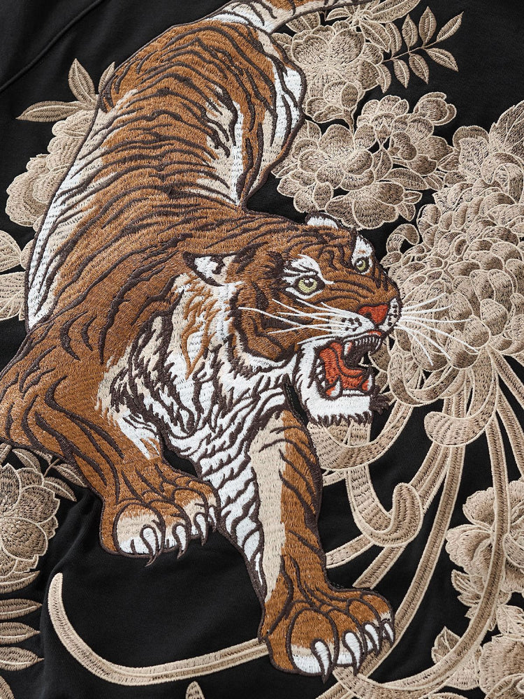 Huaxia Junpin Chinese Style Embroidered Dragon Soaring Tiger Leaping Embroidered Hooded Cardigan Dragon and Tiger Fight Sweatshirt Street Jacket W026