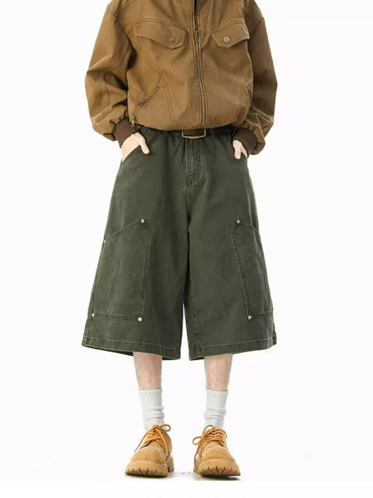 2025 New American Cargo Shorts Men's Summer Couple Versatile Loose Army Green Casual Straight Cropped Pants