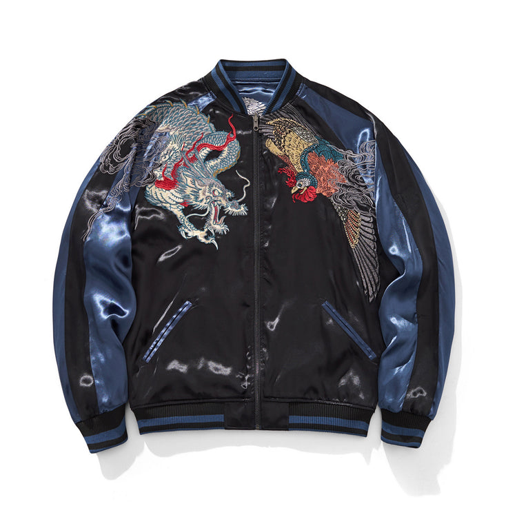 Qianwang Yokosuka Heavy Industries embroidered jacket, reversible jacket, spring and autumn men, women, four divine beasts, dragon and phoenix baseball uniform, embroidered