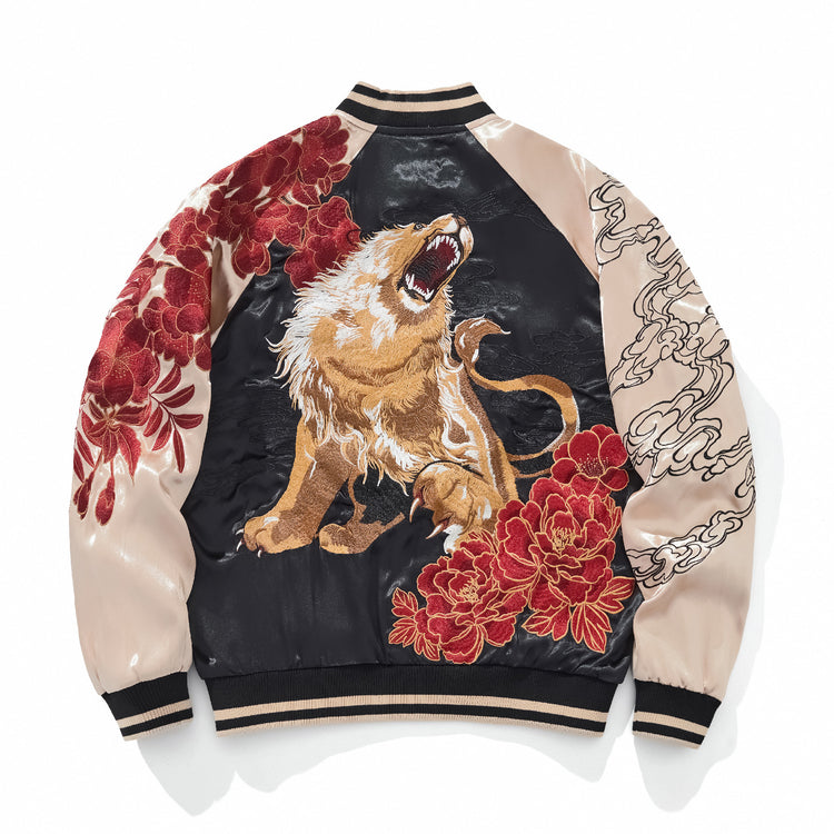 Huaxia Junpin China Trend Heavy-Duty Jacket National Trend Nine-Tailed Fox Lion King Embroidered Baseball Jacket S159