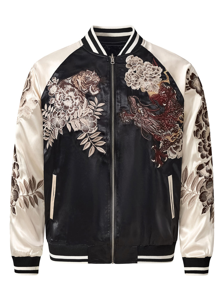 Huaxia Junpin Chinese style national tide heavy industry jacket casual national tide embroidery dragon tiger fighting baseball uniform jacket S108