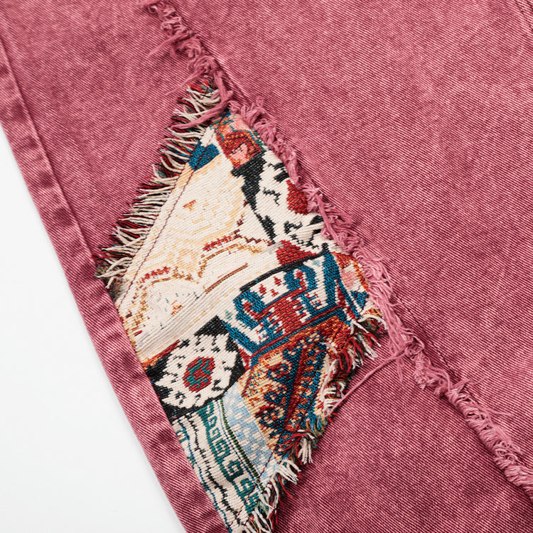Contrasting patch patchwork scimitar jeans men's loose high street ins trendy brand ruffian wash water wide-leg long pants