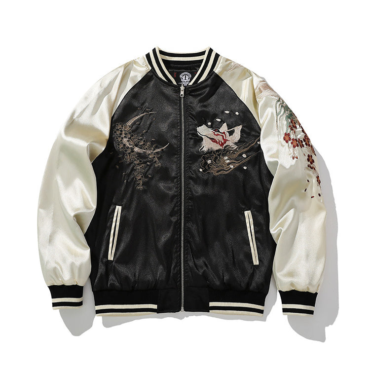 Cross-border autumn new trendy brand embroidery men's jacket nine-tailed fox embroidery heavy industry jacket baseball collar loose top couple