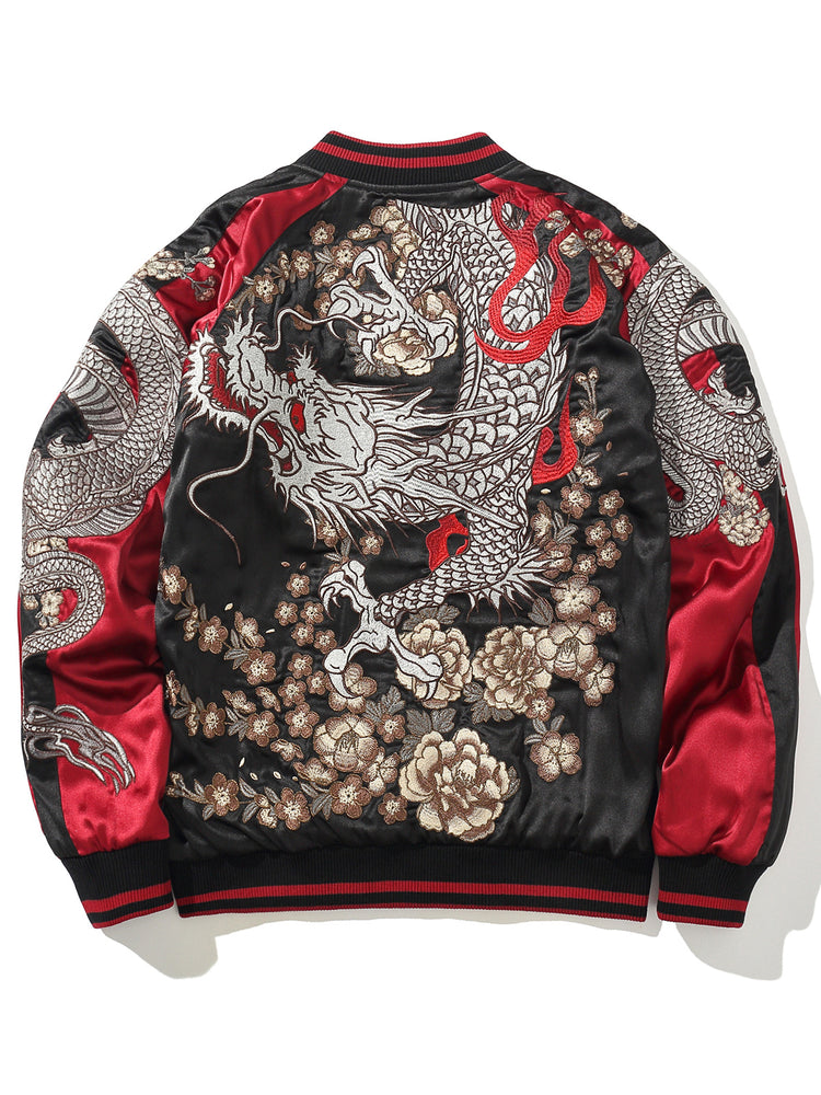 Huaxia Junpin Chinese style heavy industry embroidery flying dragon coiled dragon reproach jacket men's casual baseball uniform jacket B087