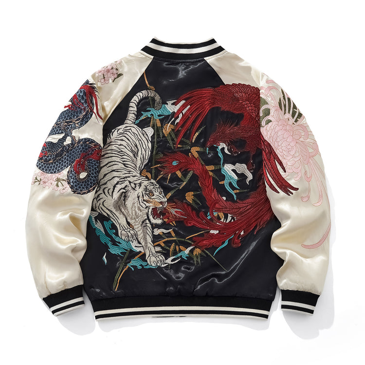 Huaxia Junpin Chinese style national tide heavy industry jacket national tide dragon tiger phoenix mythical beast embroidery baseball uniform jacket S132