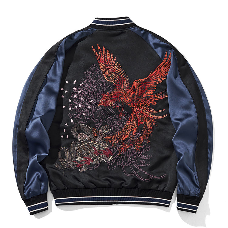 Huaxia Junpin Chinese Style Guochao Heavy Industry Embroidered Four Spirit Beasts Jacket Men's Casual Baseball Jacket Couple B014