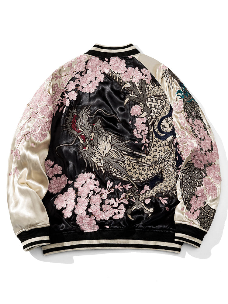 Huaxia Junpin Chinese style national tide heavy industry double-sided jacket men's casual embroidery dragon baseball uniform jacket S007