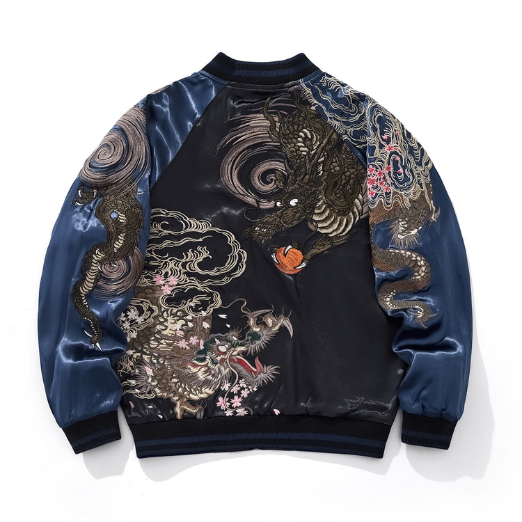 Huaxia Junpin Chinese style national tide heavy industry jacket casual national tide two dragon play beads embroidered baseball uniform jacket S112