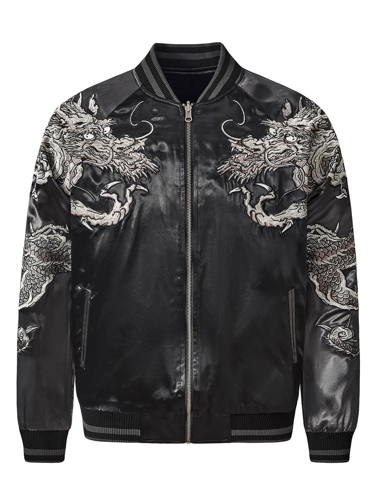 Huaxia Junpin Chinese style national tide heavy industry jacket fashion casual national tide embroidery flying dragon baseball uniform jacket S100