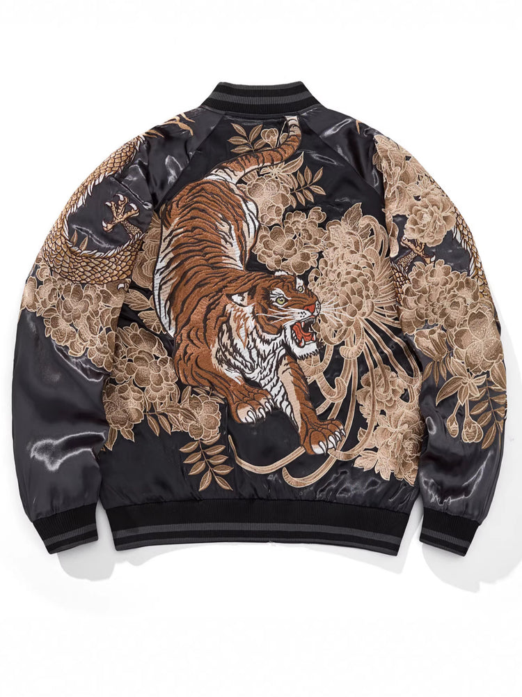 Cross-border foreign trade jacket, men's Guochao heavy industry embroidered tiger jacket, niche original personalized casual baseball uniform