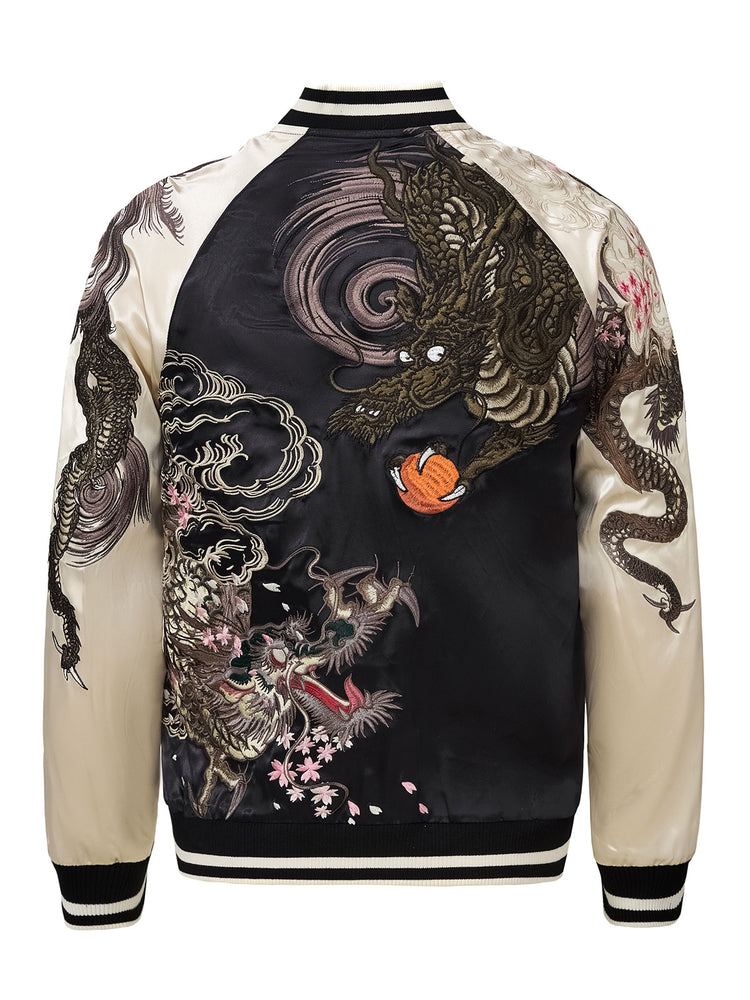 Huaxia Junpin Chinese style national tide heavy industry jacket casual national tide two dragon play beads embroidered baseball uniform jacket S112