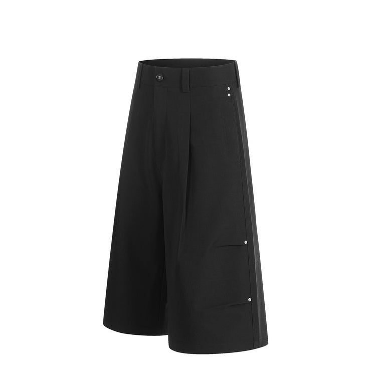 Y6089 Street Trend American Unisex Vintage Old Money Style Pleated Tie Design Men's Loose Cropped Short Dress Pants
