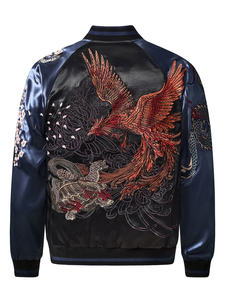 Huaxia Junpin Chinese style national tide heavy industry jacket national tide dragon tiger four mythical beast embroidery baseball uniform jacket S131