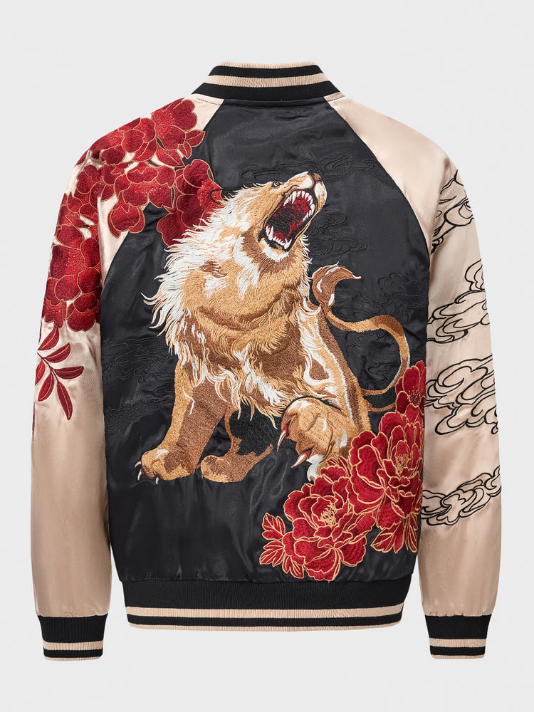 Huaxia Junpin China Trend Heavy-Duty Jacket National Trend Nine-Tailed Fox Lion King Embroidered Baseball Jacket S159