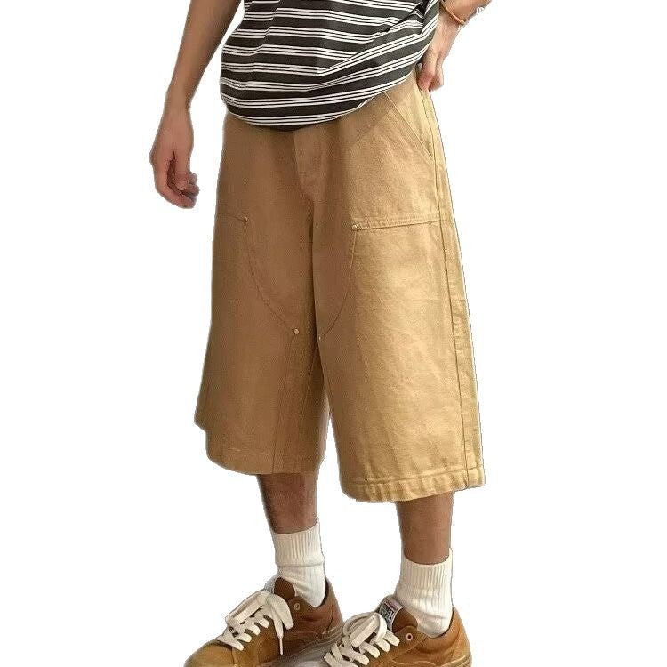 2025 New American Cargo Shorts Men's Summer Couple Versatile Loose Army Green Casual Straight Cropped Pants