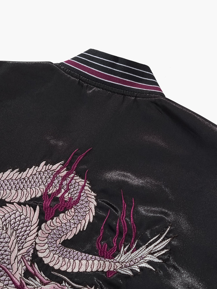 Huaxia Junpin Chinese style national tide embroidery auspicious cloud purple fire dragon jacket men's casual baseball uniform jacket A093