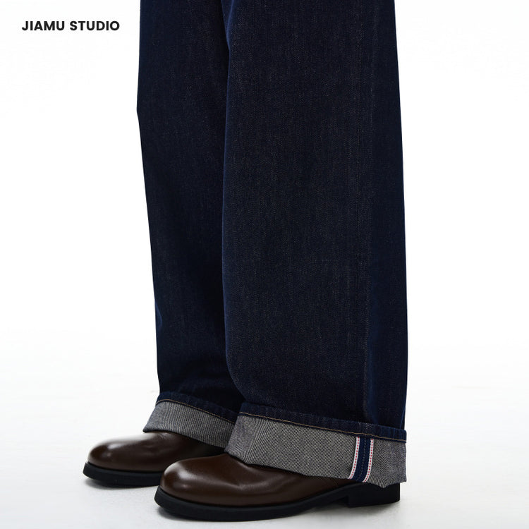 JIAMU red ear denim American high street baggy jeans unisex wide-leg jeans for men and women loose straight