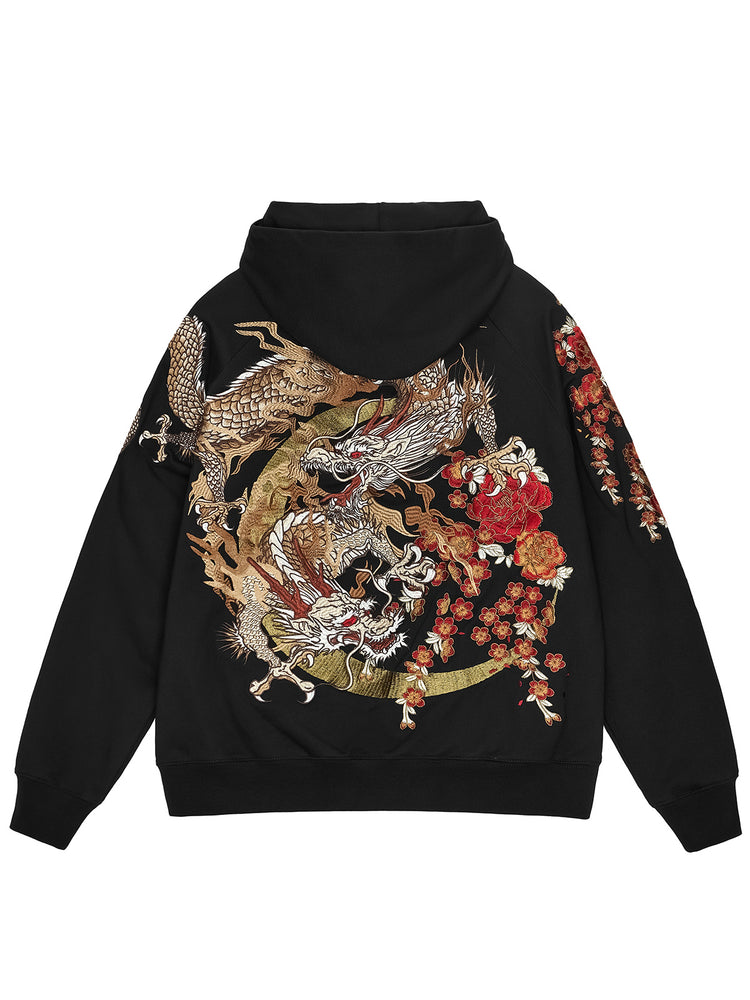 Huaxia Junpin Chinese style embroidery Feilong Heavy Industry embroidered hooded cardigan zipper sweatshirt trendy brand jacket W008