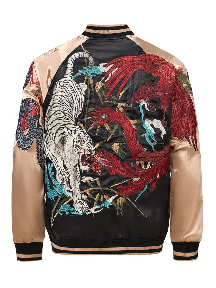 Huaxia Junpin Chinese style national tide heavy industry jacket national tide dragon tiger phoenix mythical beast embroidery baseball uniform jacket S132